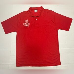 Polo Shirt Men Vintage Print-Ons Bacone College Made in USA Large Red (0159)